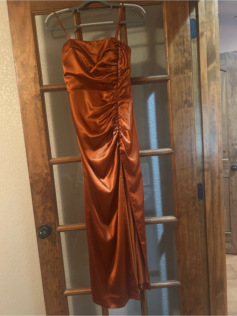 Satin Ruched dress  - Rust Orange